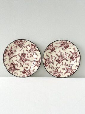 2 WOOD & SONS Pink Colonial Rose 8” Plates Salad Dessert Scalloped England